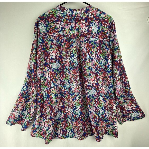 Notations Blouse Women's 3X Split Button Neck Pleated Roll Tab Sleeve Peasant - Picture 7 of 12